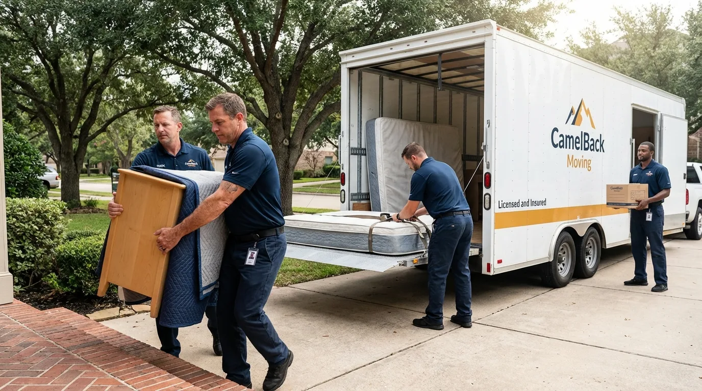 Crew loading residential truck for cross-state move from Cheshire, CT