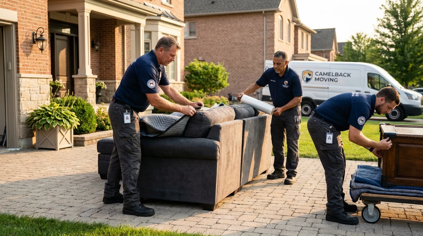 Large estate moving crew wrapping furniture in Cheshire, CT