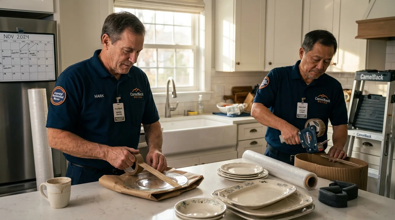 Professional crew packing kitchen dishware in Cheshire, CT